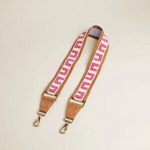 Detachable leather Beaded Pink & Tan Bag Strap